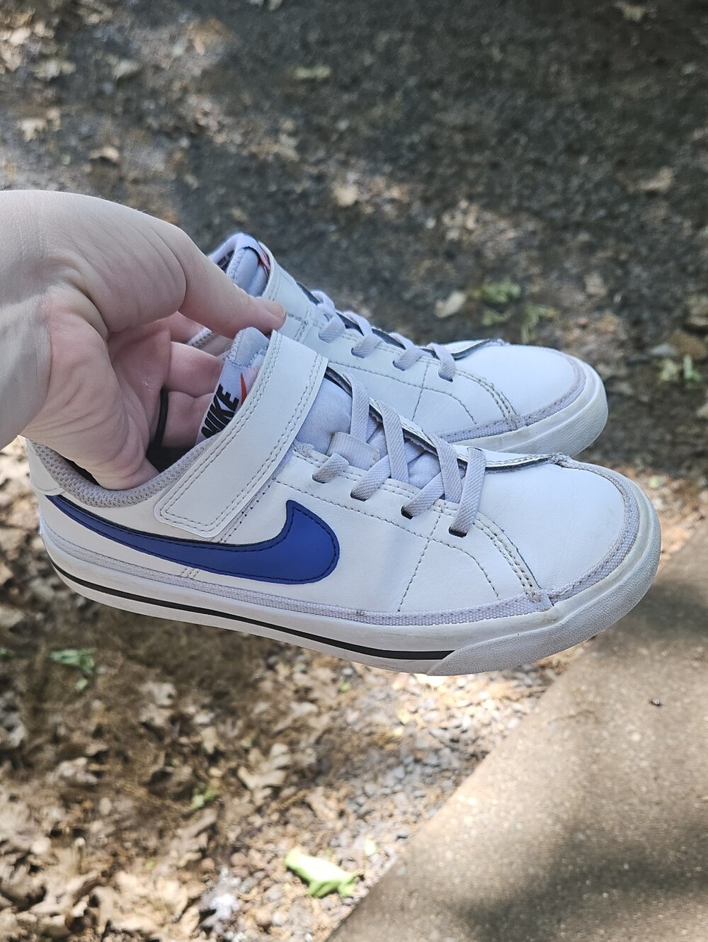Nike White Sneakers with Blue Swoosh and Strap